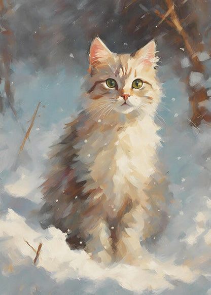 Hand-Painted Cat Poster – Artistic & Elegant Feline Wall Art