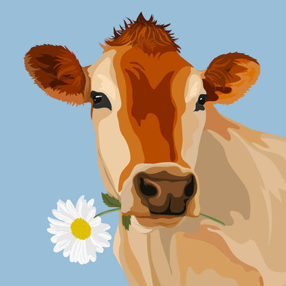 Cow Poster with Flower – Charming Farmhouse Wall Art