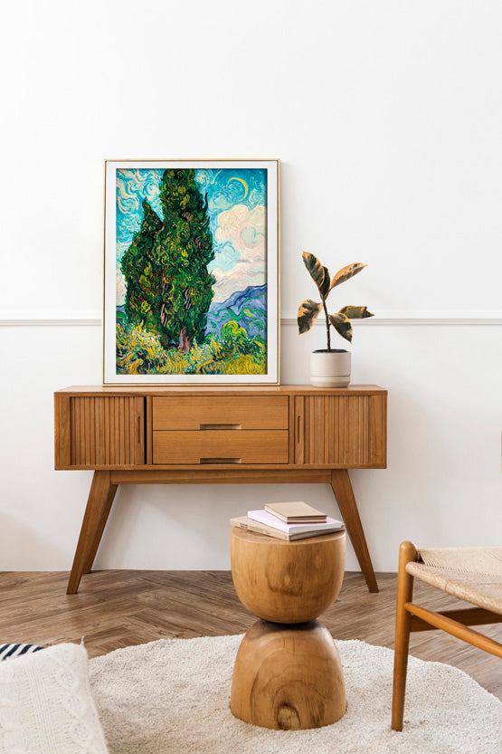 Cypress Trees Inspired by Van Gogh – Vibrant Impressionist Digital Art Poster