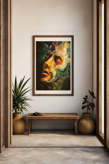 Abstract Cosmic Face – Surreal Colourful Digital Art Poster for Modern Wall Décor