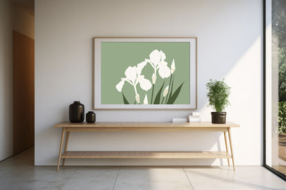 White Iris Flower Digital Art Poster – Minimal Botanical Print