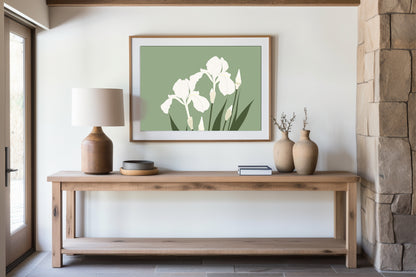 White Iris Flower Digital Art Poster – Minimal Botanical Print