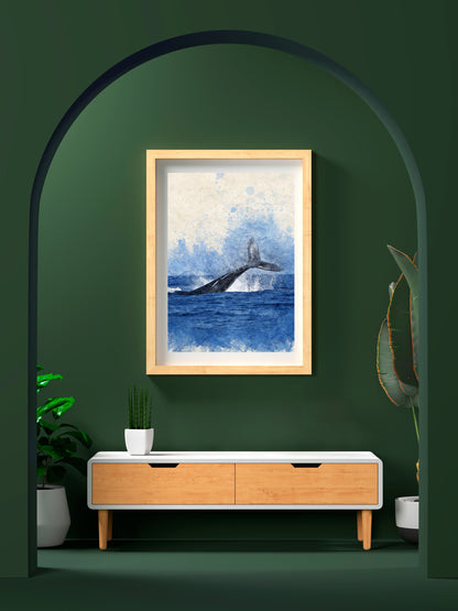 Whale Digital Art Poster | Ocean Splash Watercolour Wall Print