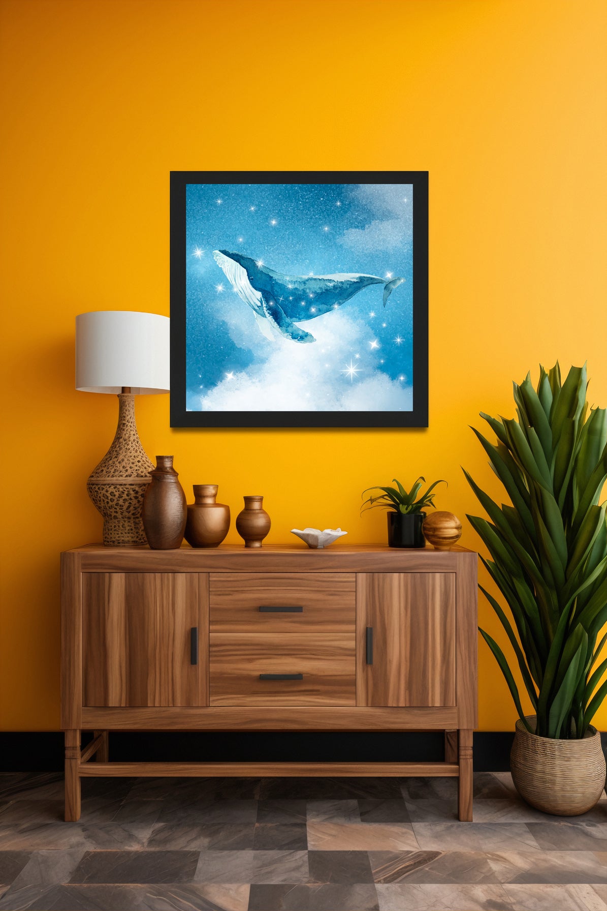 Celestial Whale Digital Art Poster – Dreamy Ocean-Inspired Watercolour Wall Art