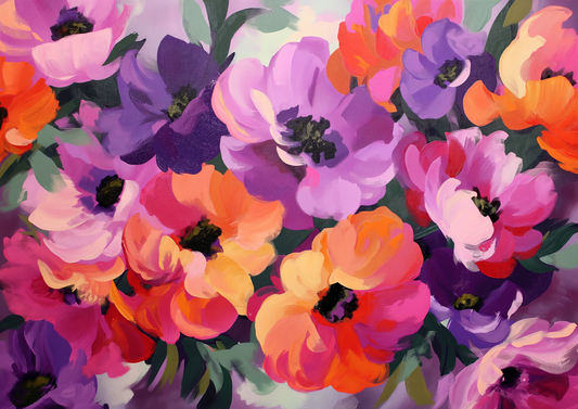 Vibrant Bloom Abstract Flower Art Print | Colourful Digital Poster for Modern Home Décor