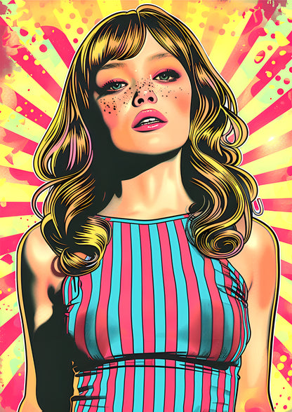 Bold Pop Art Portrait – Vibrant Retro Woman Digital Artwork