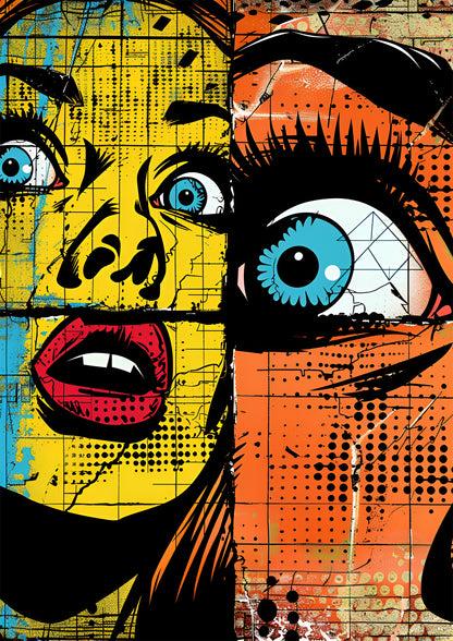 Bold Pop Art Digital Print – Abstract Faces, Vibrant Street Art-Inspired Poster