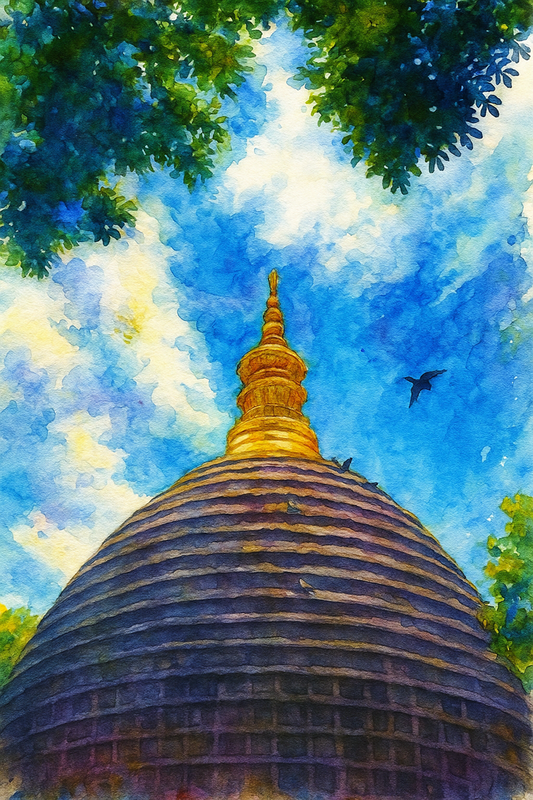Kamakhya Temple Assam Digital Watercolour Art – Sacred Indian Temple