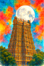 Meenakshi Amman Temple Watercolor Print | Vibrant South Indian Temple Art | Digital Wall Art