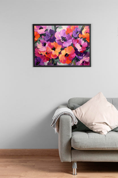 Vibrant Bloom Abstract Flower Art Print | Colourful Digital Poster for Modern Home Décor