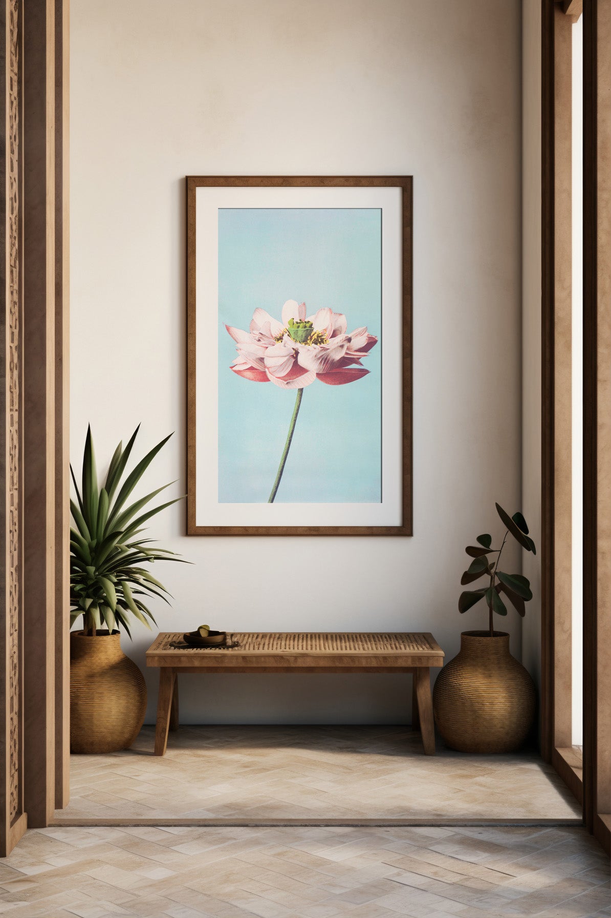 Pink Lotus Botanical Digital Art Poster – Minimalist Floral Wall Art Print