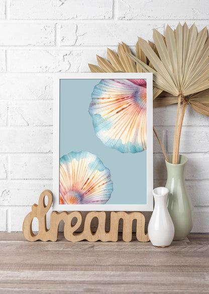 Watercolour Seashell Wall Art Poster | Coastal Beach Digital Print