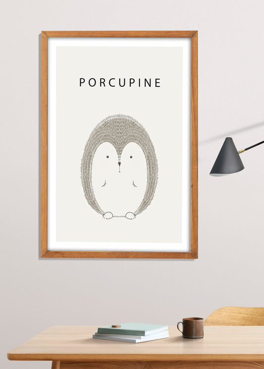 Porcupine Printable Wall Art | Minimal Woodland Animal Poster for Nursery