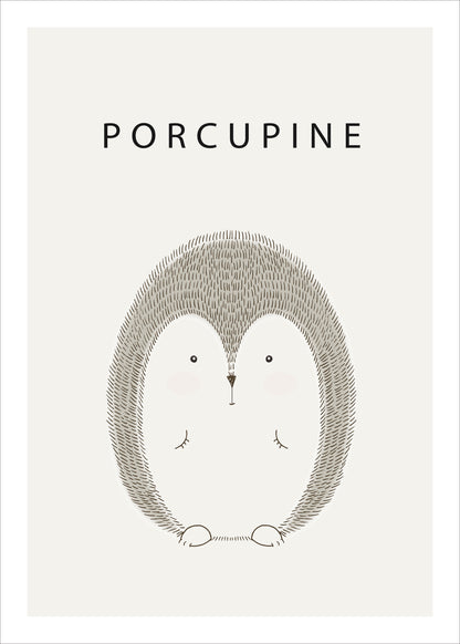 Porcupine Printable Wall Art | Minimal Woodland Animal Poster for Nursery