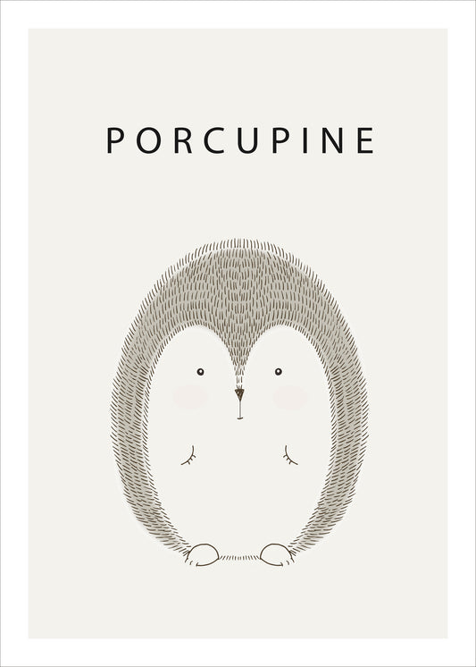 Porcupine Printable Wall Art | Minimal Woodland Animal Poster for Nursery