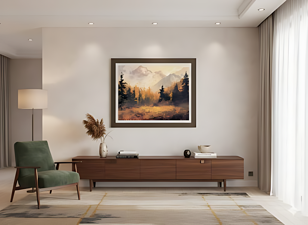 Golden Autumn Forest Landscape – Serene Mountain View Digital Art Poster