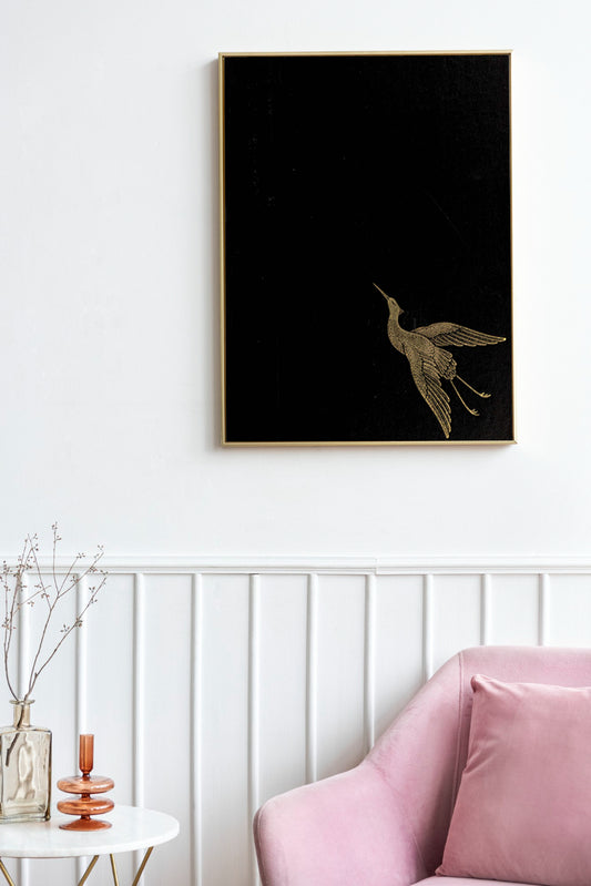 Elegant Golden Bird on Black Background - Minimalist Digital Art Poster