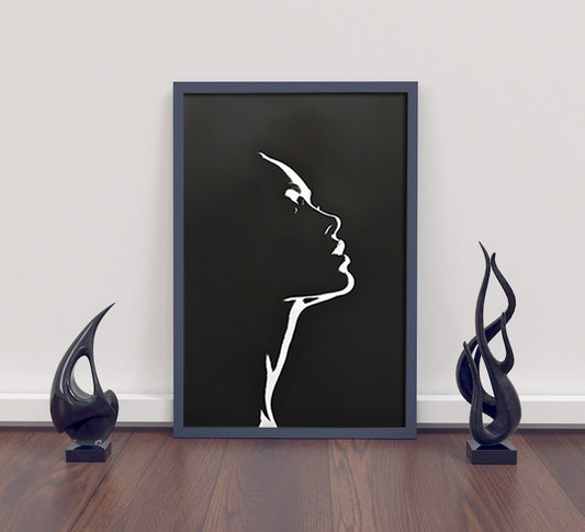 Minimalist Female Silhouette Wall Art | Black and White Line Portrait | Digital Download