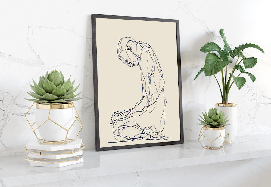 Abstract Contemplative Figure – Minimalist Line Art Drawing"
