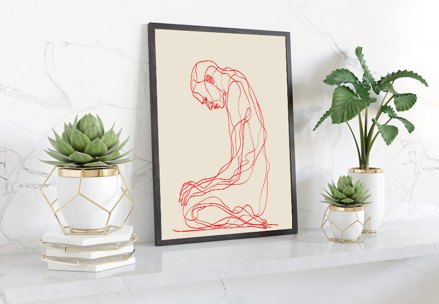 Abstract Contemplative Figure – Minimalist Line Art Drawing"