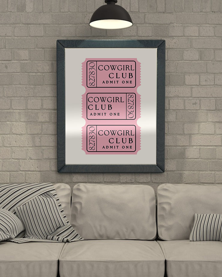 “Cowgirl Club” Ticket Art – Pink Western Bachelorette Digital Print
