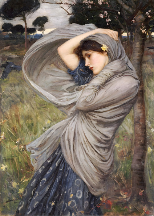 Melancholic Muse in the Wind – Romantic Classical Woman Portrait Digital Art