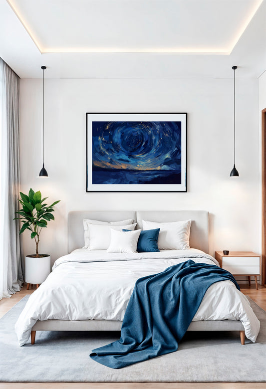 Starry Night Swirl Digital Art Poster - Whimsical Galaxy Sky Painting