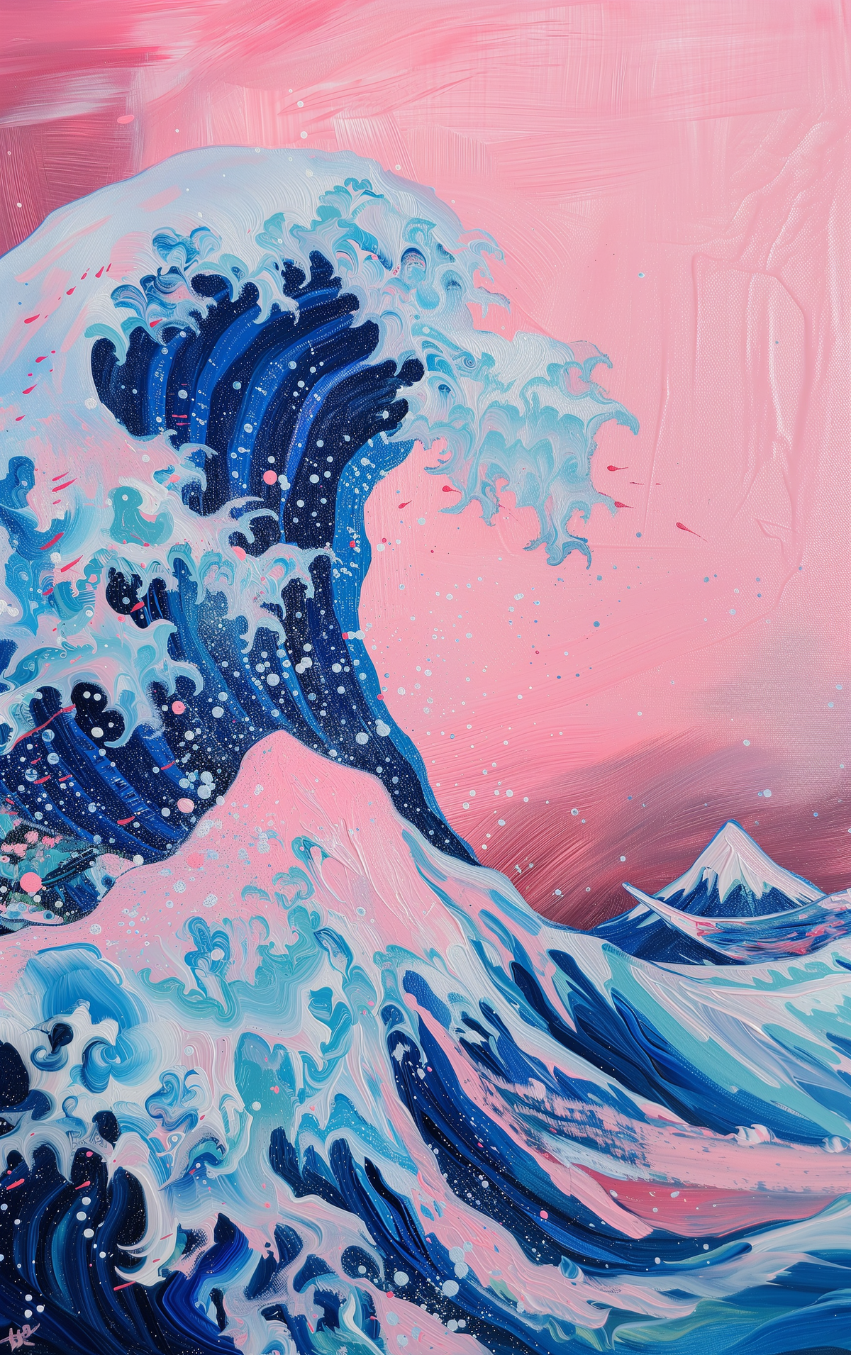 Great Wave Pink Sky Digital Art Poster – Modern Ocean Wall Decor