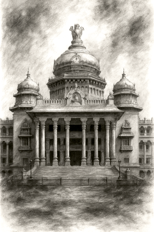 Vidhana Soudha Bangalore – Hand-Drawn Pencil Sketch Wall Art